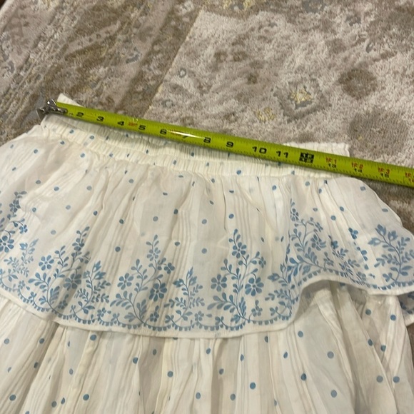 LoveShackFancy Ruffle Mini Skirt Ivory Blue Floral Size Medium - Picture 10 of 11